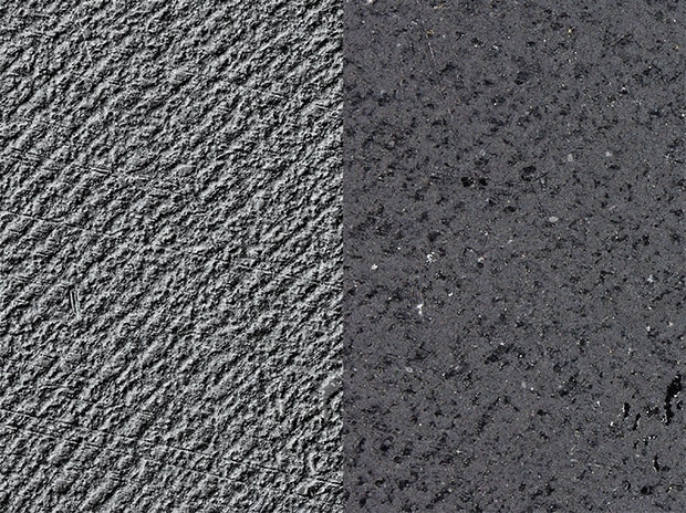 VHX-E100, 100×, Ringbeleuchtung; links: Optischer Schatteneffekt-Modus, rechts: ohne optischen Schatteneffekt-Modus Der optische Schatteneffekt-Modus liefert eine detaillierte Aufnahme der Oberflächentextur.