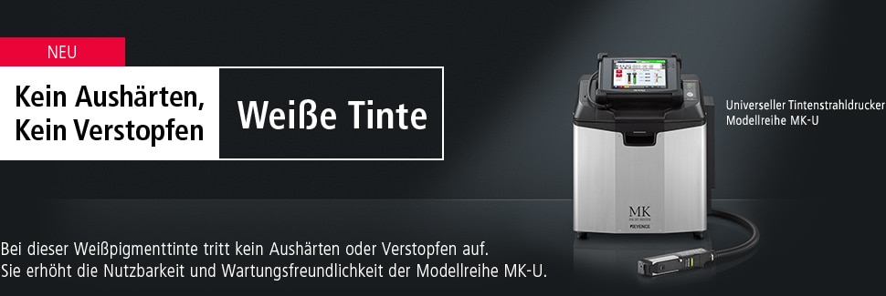 [NEU] Kein Aushärten, Kein Verstopfen Weiße Tinte / Bei dieser Weißpigmenttinte tritt kein Aushärten oder Verstopfen auf. Sie erhöht die Nutzbarkeit und Wartungsfreundlichkeit der Modellreihe MK-U. / Universeller Tintenstrahldrucker Modellreihe MK-U