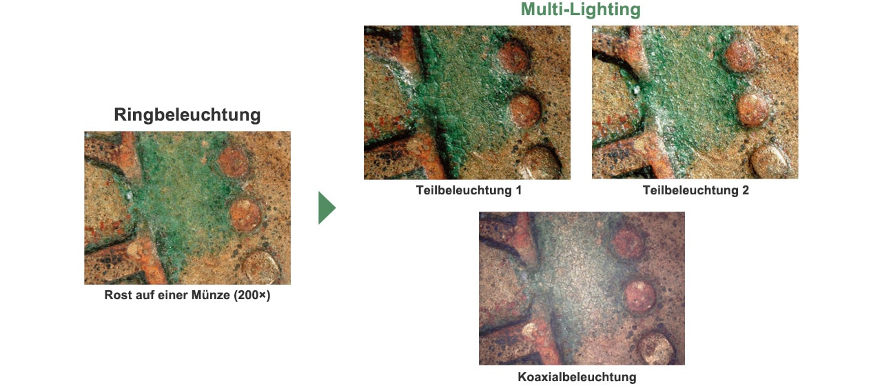 Anwendung der Multi-Lighting-Funktion im Rahmen einer Partikelanalyse/Restschmutzanalyse