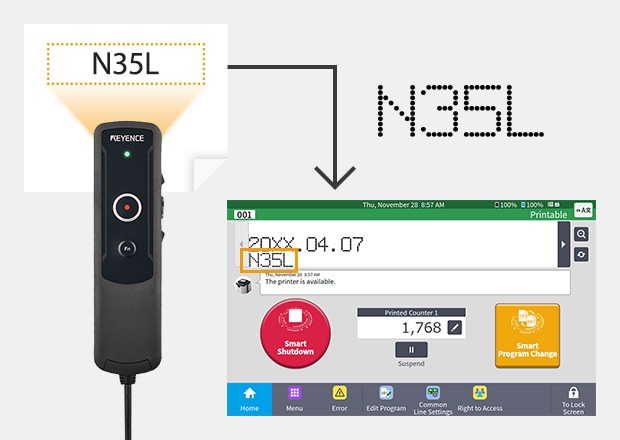 Zeichenketten können mit der Kamera gelesen werden, um den Druckinhalt schnell und präzise zu ändern.