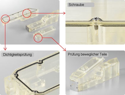 Hier sehen Sie Bilder der Druckprobe eines Tintenstrahlkopfes. 
