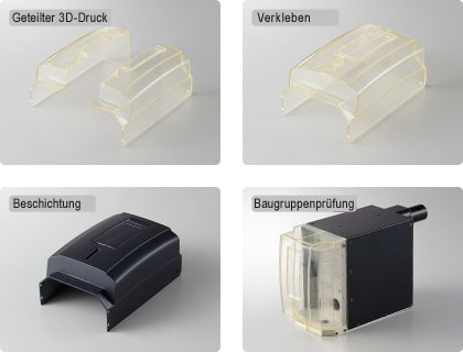 Hier sehen Sie Bilder der Druckprobe der Kopfabdeckung eines Beschriftungslasers. 