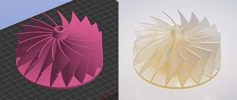 Sogar Formen mit Teilen, die für Schneidwerkzeuge unerreichbar sind, können gedruckt werden. 