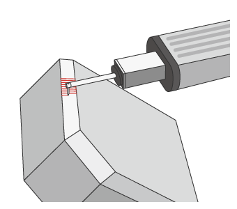 Messung mit der Fasenfläche, die so fixiert ist, dass sie eben ist