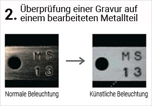 Überprüfung einer Gravur auf einem bearbeiteten Metallteil